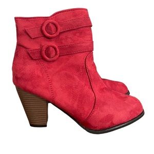 YAO FEI RED HIGH HEEL ANKLE BOOTS